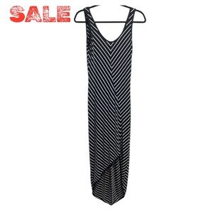 Athleta Maxi High Low Dress Cross Shore Chevron Striped Stretch S Navy Athletic